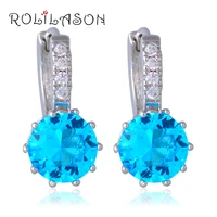 appealing light blue crystal fashion jewelry silver color cubic zirconia clip earrings for women jes1025