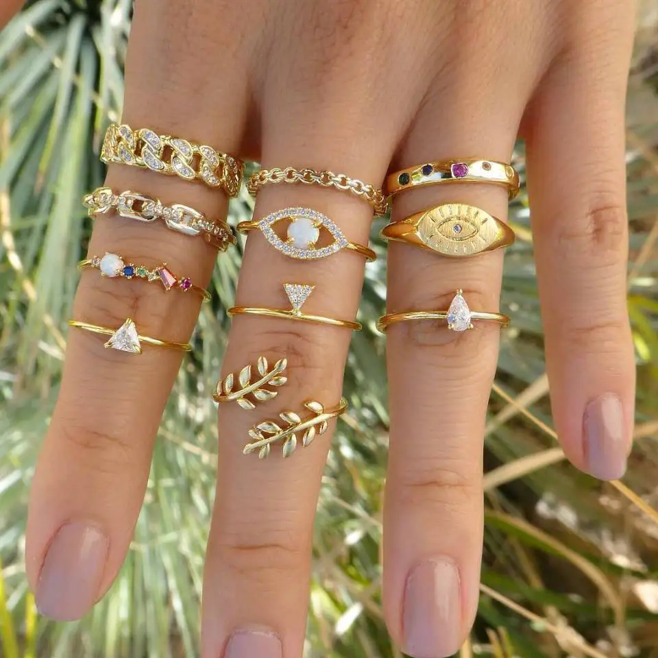 11 Golden Rings set Лидер продаж, женское кольцо с океанской звездой и луной, 13 шт. в наборе, ювелирные изделия, Ретро стиль, опал, корона, циркониевые кольца, модные женские аксессуары - Цвет основного камня: 11 Golden Rings set