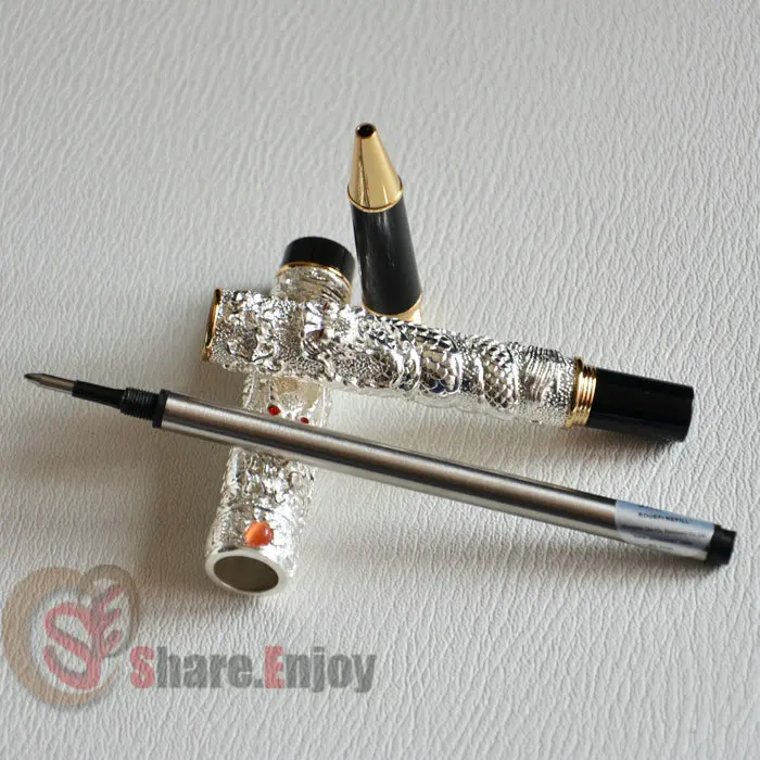 Шариковая ручка благородный JINHAO Серебро Два дракона ИГРАТЬ жемчуг кристалл|pen