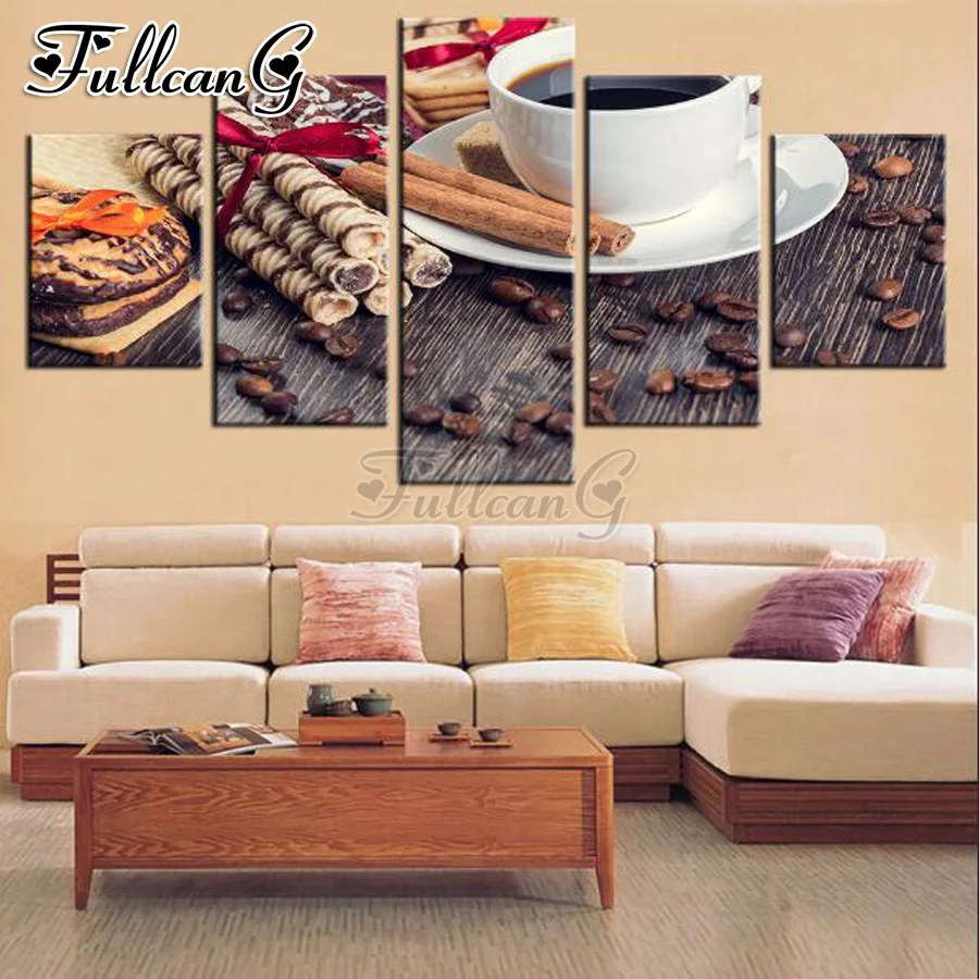 

FULLCANG full square/round drill diy diamond painting cigar coffee & chocolate chip cookies 5 panel mazayka embroidery kit FC920