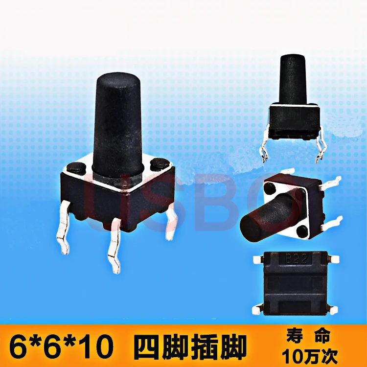

Black Hand Push Button Switch Feather Touch Micro Switch 6*6*10mm 4 Pins