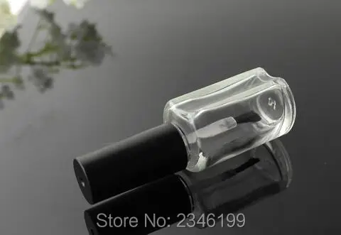 

12ML Transparent Glass Nail Oil Bottle, Plastic Black Caps Black Brush Nail Oil Glass Packing Container, 20pcs/lot