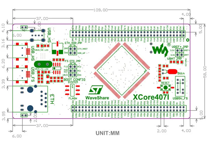 Waveshare XCore407I/STM32/STM32F407IGT6, Cortex-M4 ,  IO-, 2 USB Ethernet, 1  , NandFlash