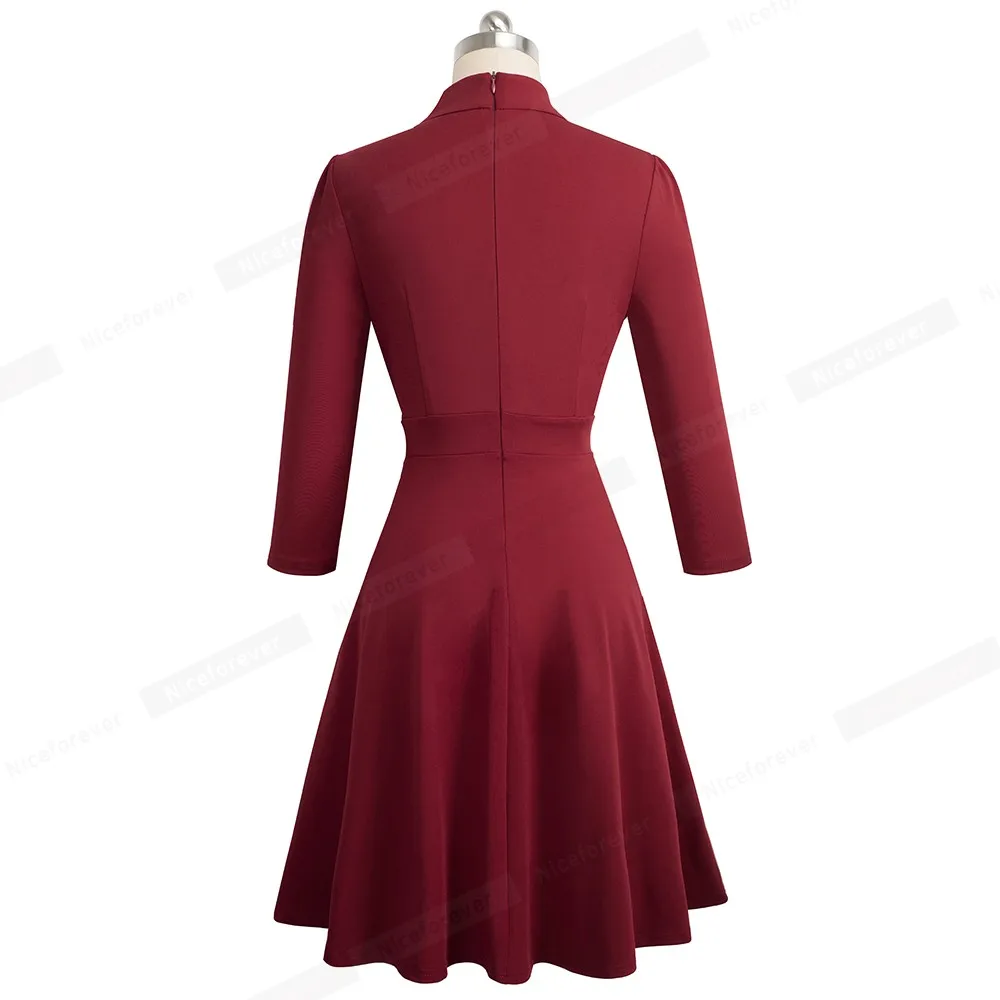 Nice-forever в ретро-стиле элегантные однотонные Цвет плиссированное платье пинап с