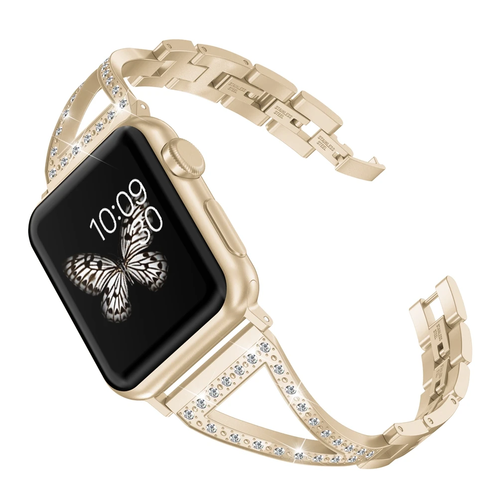 Ремешок из нержавеющей стали для Apple Watch Band 38 мм 42 мм iWatch ювелирные изделия из нержавеющей стали браслет со стразами роскошный ремешок для Apple