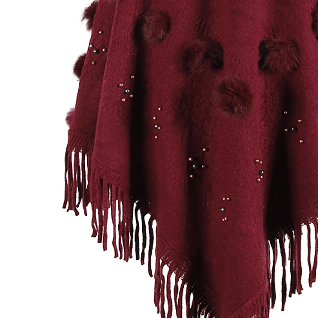 Women O-Neck Solid Hairball Tassel Sweater Autumn Vintage Pulover Fashion Coat Loose Knitted Shawl Poncho Ladies Clothes#N | Женская