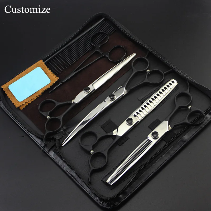 Tesouras do Cabelo Tesouras de Corte Tesouras do Barbeiro Tesoura de Cabeleireiro Customize Professional Japão 7 Polegada Dog Pet Grooming Diluindo 6 Kit