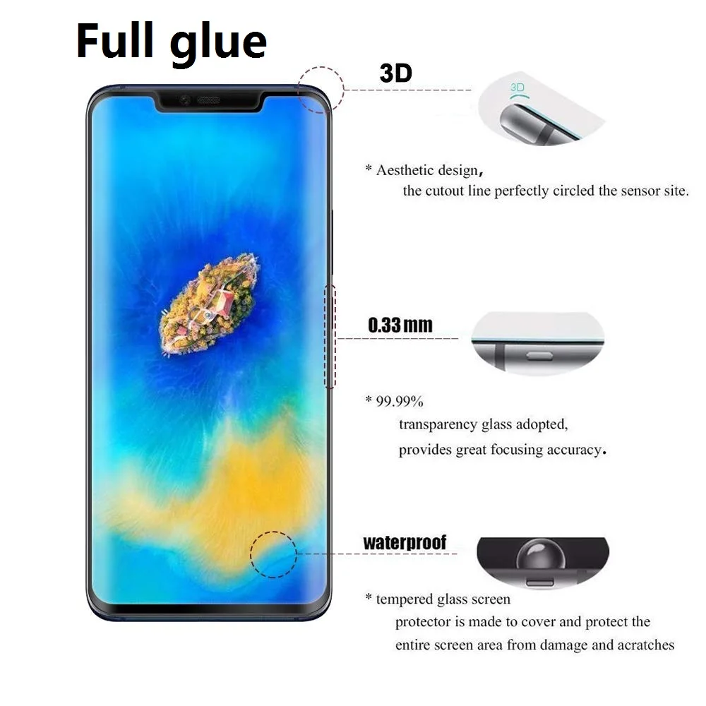 Защитная пленка на весь экран для Huawei Mate 20 Pro полностью клейкое закаленное стекло