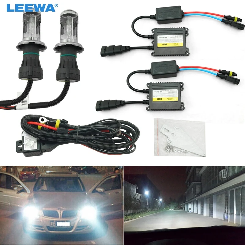 LEEWA 1set 35W AC Car Headlight H4 HID Xenon Bulb Hi/Lo Beam Bi-Xenon Light Digital Slim Ballast Kit #CA4482 | Автомобили и