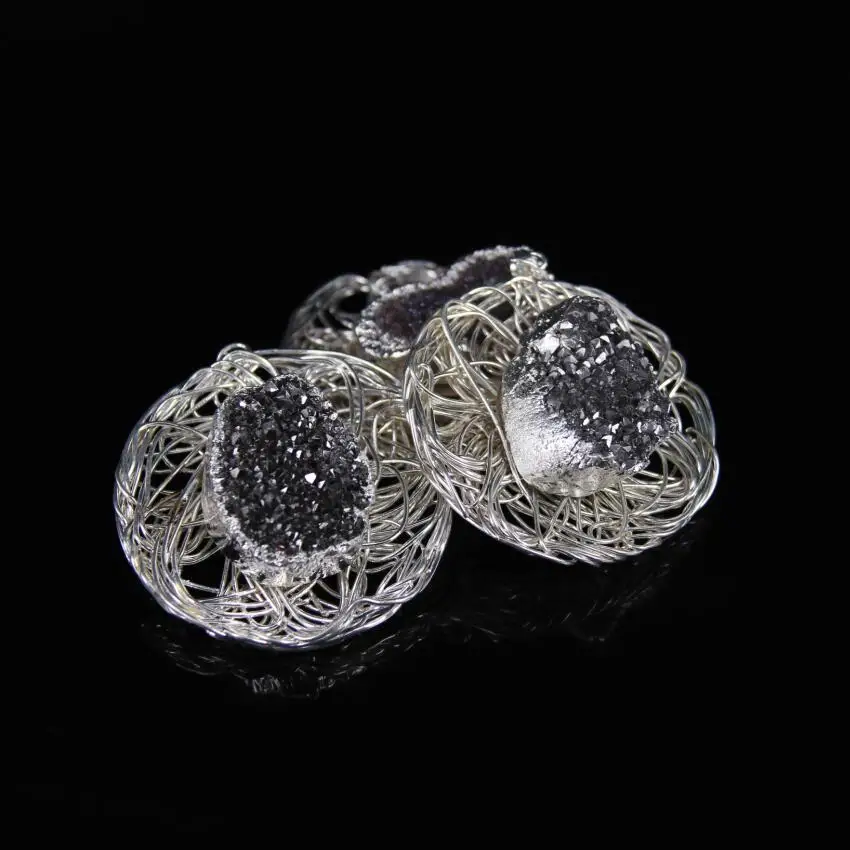 Подвеска фрагмент жеоды из титана с черным покрытием 5 шт.|geode slice pendant|agate geode slicesgeode