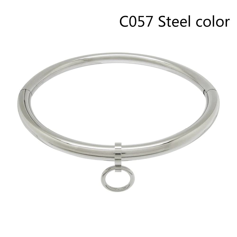 c057 steel color Серебряное, черное, золотое, полированное ожерелье-чокер из нержавеющей стали, фетиш одежда для женщин и мужчин, ювелирные изделия для тела, воротник, модные Торки - Окраска металла: c057 steel color