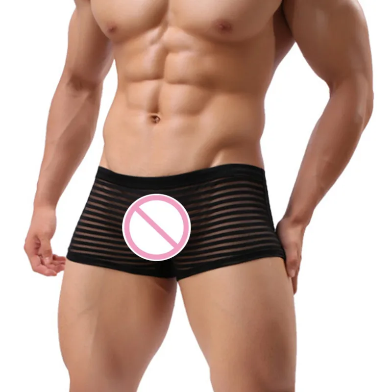 Боксеры мужские сетчатые в полоску пикантное нижнее белье марлевые шорты для