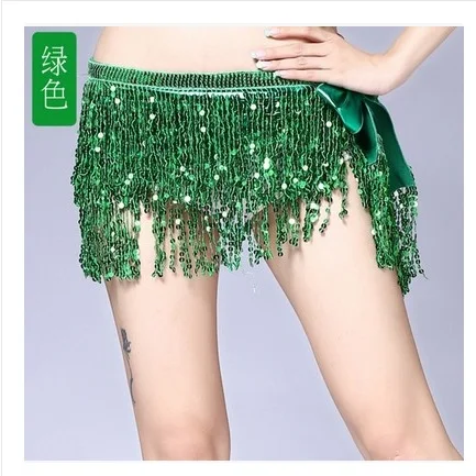 Женский костюм для танца живота, цепочка на талию, длинная Цыганская юбка, блестящий шарф на бедро, индийская одежда, пояс с кисточками в богемном стиле - Цвет: green
