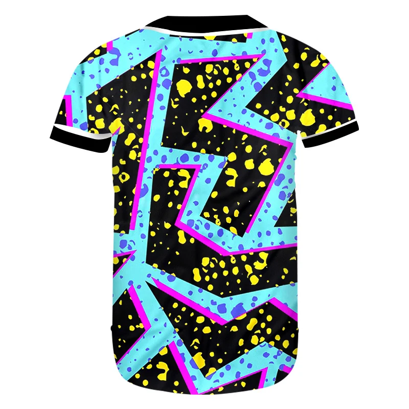 OGKB Hot Sale Fit Slim Loose Button Shirt V Neck Tee Shirts Cool Print Blue Flash Light Grid 3D Baseball T-shirts Tshirt | Женская
