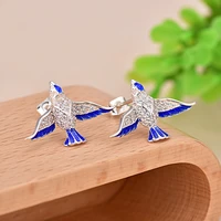 unique small crystal earring vivid swallow 925 sterling silver fashion zircon party earring for women girl rock punk jewelry