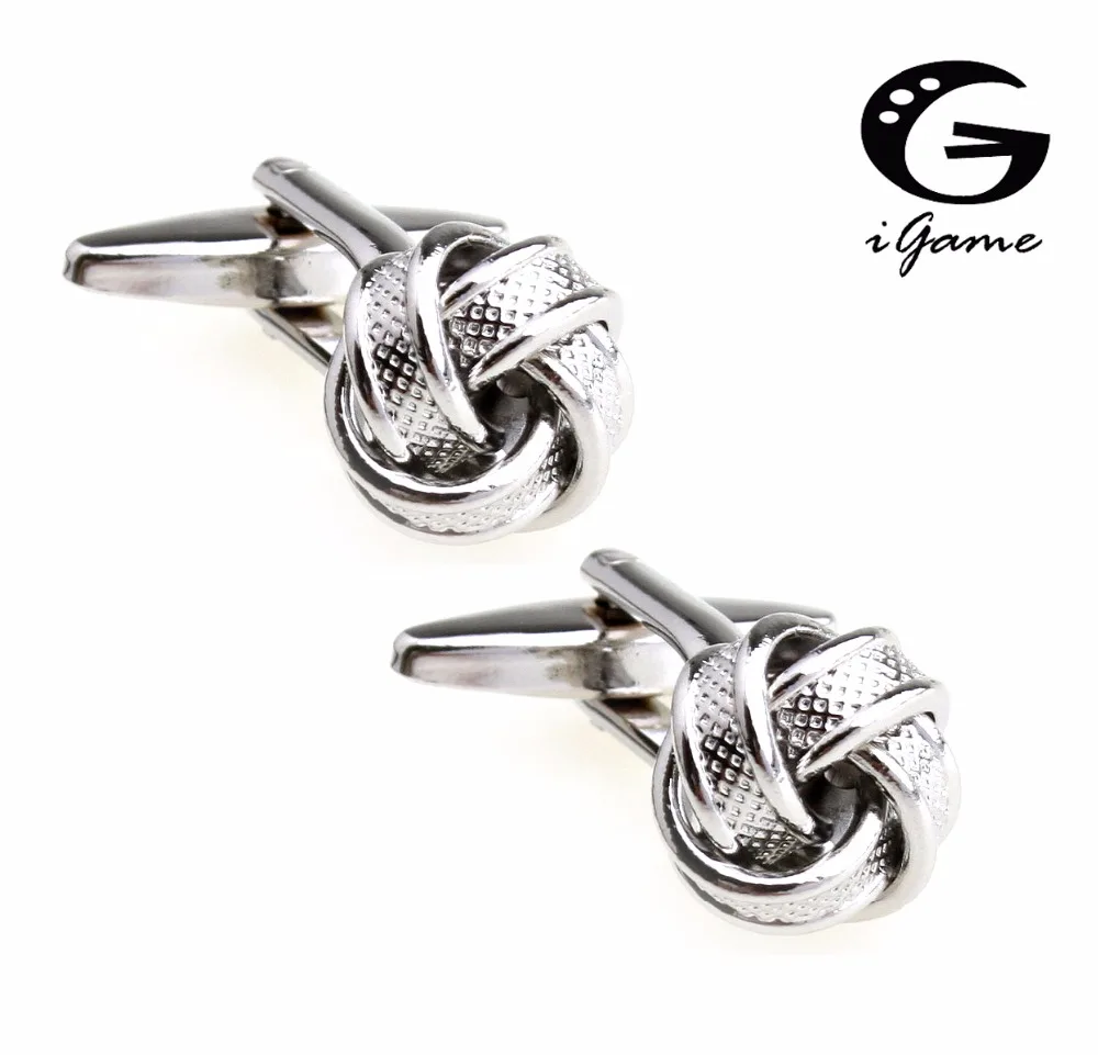 

iGame Men Gift Drop Shipping Cuff Links Fashion Metal Knot Design Silver Color Copper Material Free Shipping