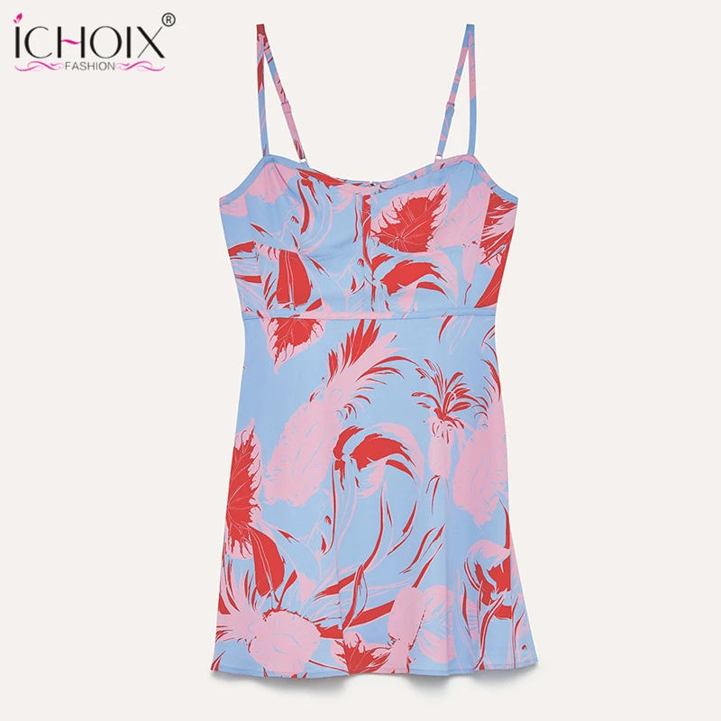 Для женщин пикантные Print Cami Bodycon слинг короткие платья 2018 Летний Стиль Спагетти