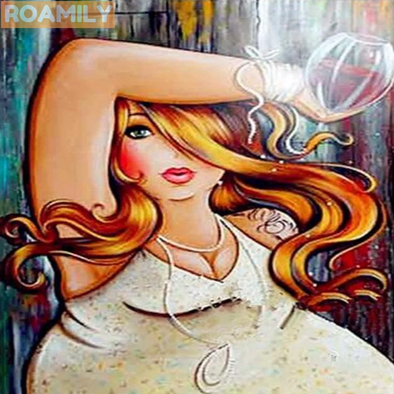 0614ja2a07 ROAMILY, 5d алмазная живопись Толстая Леди, Мультяшные женщины, алмазная вышивка мозаичная вышивка крестиком, полная квадратная/круглая дрель - Цвет: 0614ja2a07
