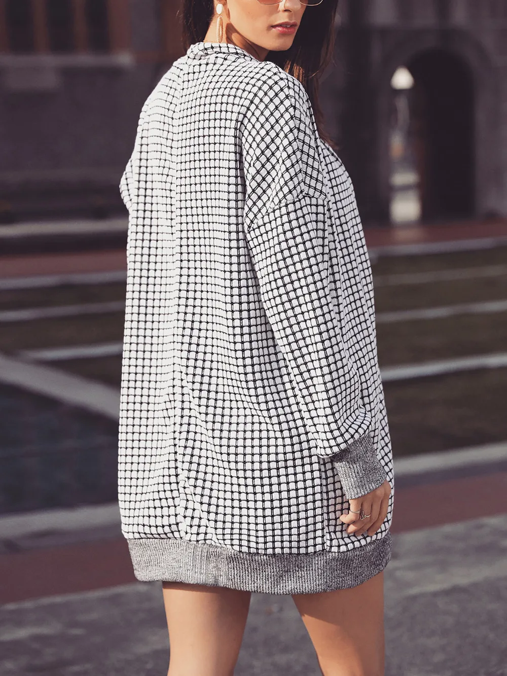 Куртка женская винтажная повседневная в клеточку с открытой передней сеткой