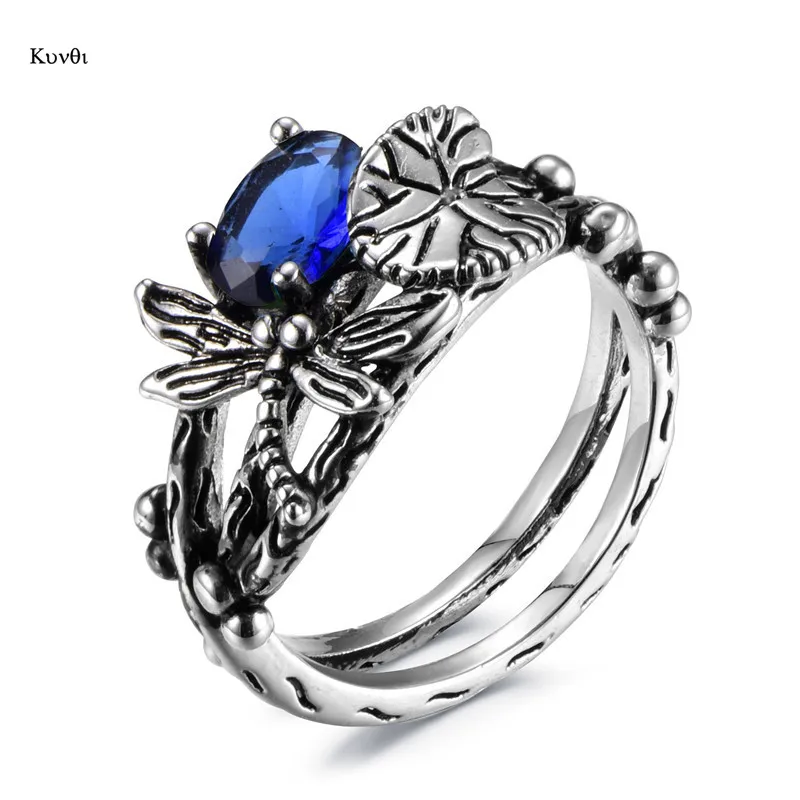 Vintage Women Sliver Plated Ring Dragonfly Purple Crystal Retro New Fashion Anniversary Gifts Jewelry | Украшения и аксессуары