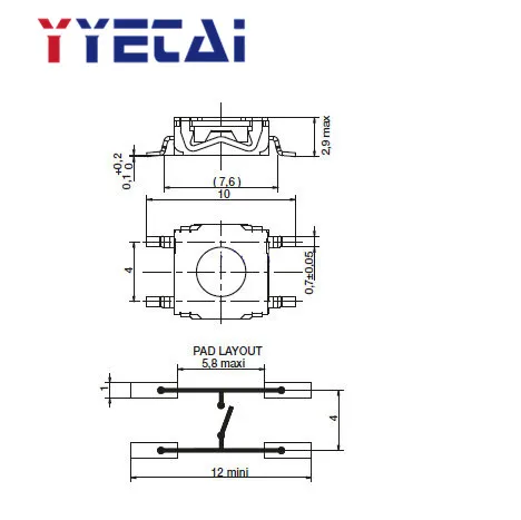 

YongYeTai KSC443G Patch 6.2*6.2*5.2 Tact Switch Soft 300g Velocity free shipping