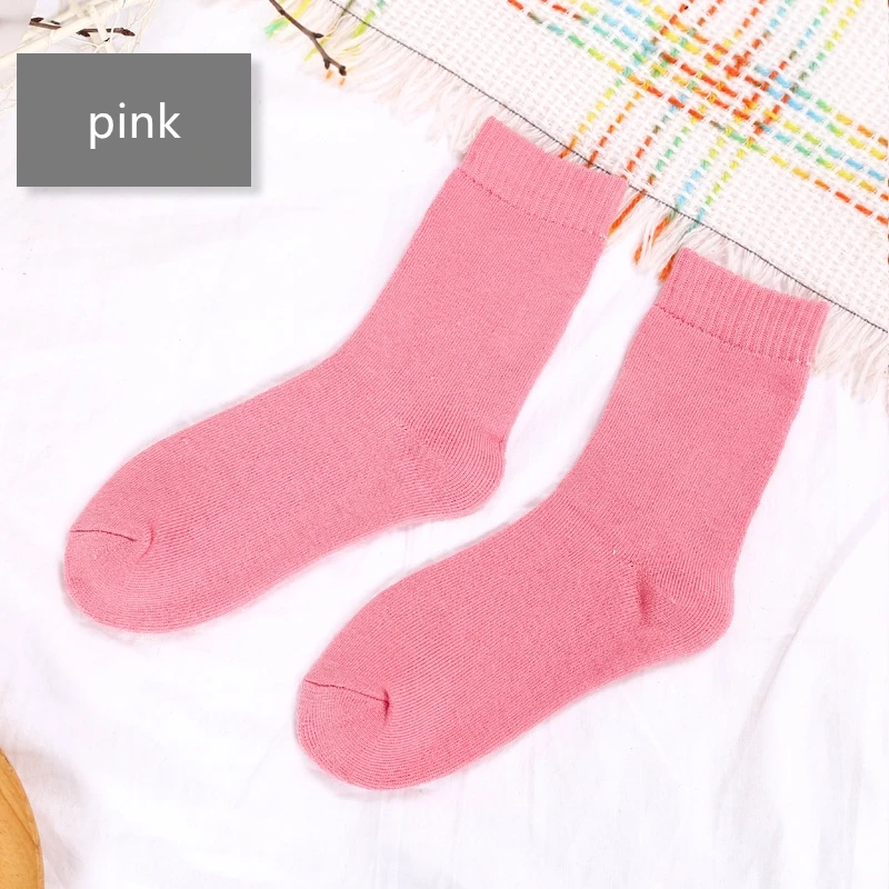 pink Теплые хлопковые носки для девочек на осень и зиму, женские Мягкие плотные вязанные носки, флисовый носок ярких цветов, 5 пар - Цвет: pink