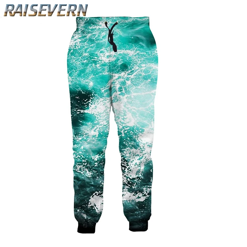 Raisvern 2018 новые модные брюки мужские женские повседневные синие морские волны 3D