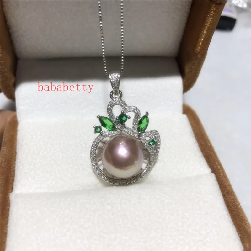 

New Natural Freshwater Pearl 12-13MM White Pink Purple Edison Pearl Tibetan Silver Pendant Necklace Zircon inlay 003