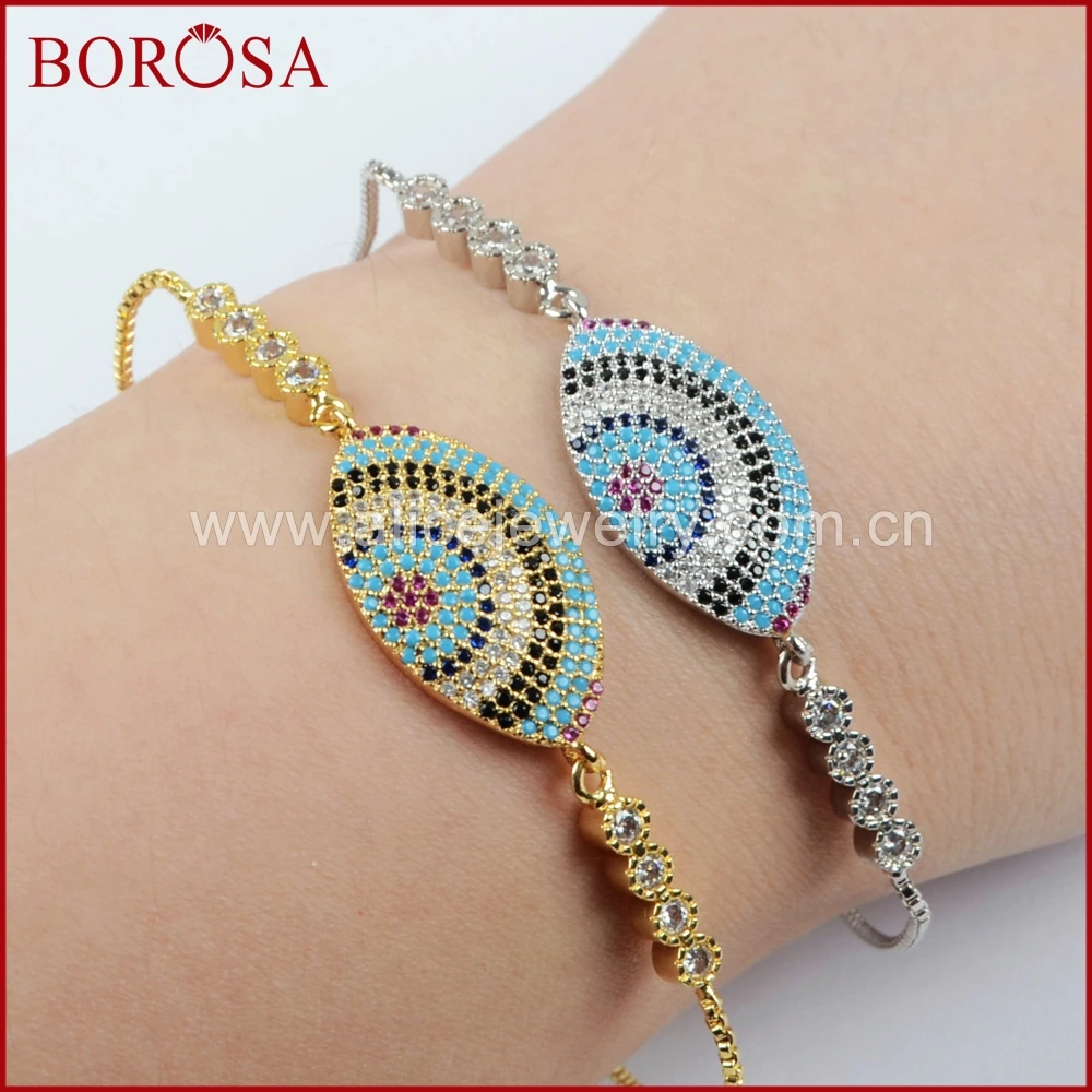 BOROSA Fashion Evil Eye Charm Bracelet CZ Micro Pave Rainbow Zircons Connector Box Chain for Women Jewelry WX649 | Украшения и