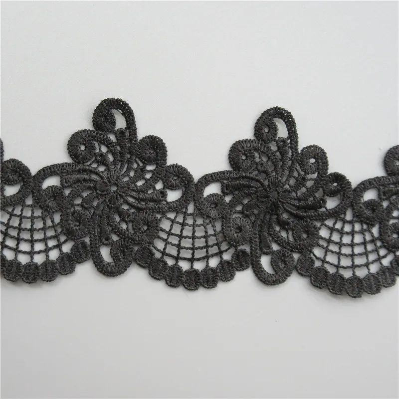 2 двор черный полиэстер с цветочной вышивкой Кружево лента аппликация Ткань