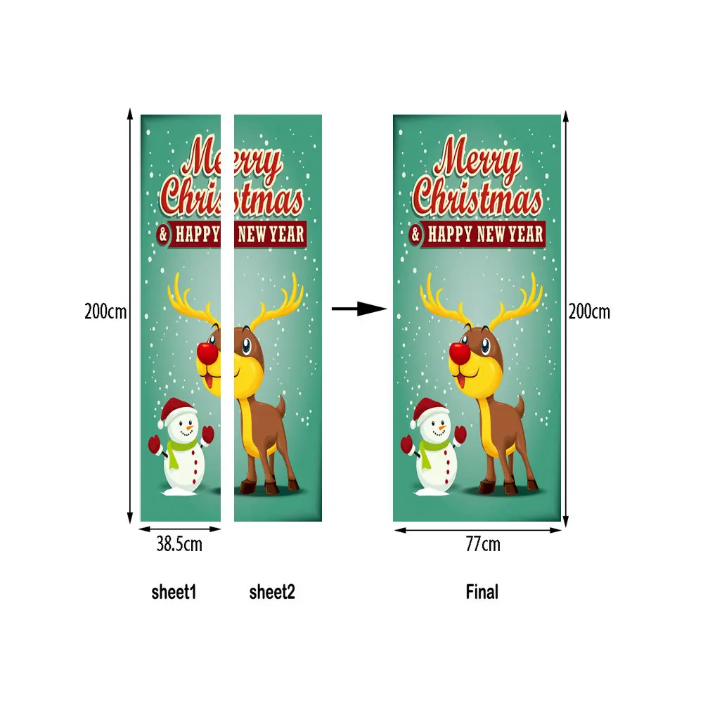 

Christmas Cute Yellow Elk Door Stickers Waterproof Wallpapers DIY Removable Self Adhesive Mural For Living Room Bedroom