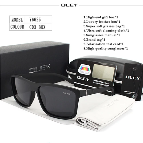 Y6625 C3 BOX OLEY, поляризационные мужские солнцезащитные очки, фирменный дизайн, Ретро стиль, квадратные солнцезащитные очки, аксессуары, унисекс, очки для вождения, oculos de sol Y6625 - Цвет линз: Y6625 C3 BOX