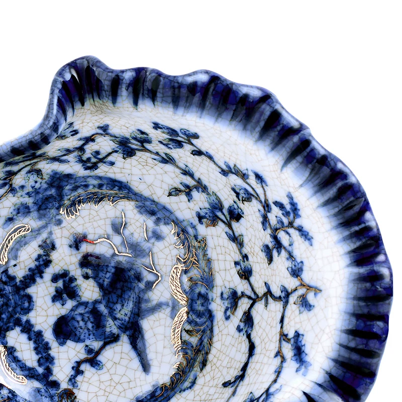 Ретро сине-белая керамическая инкрустированная медная чаша в виде ракушки