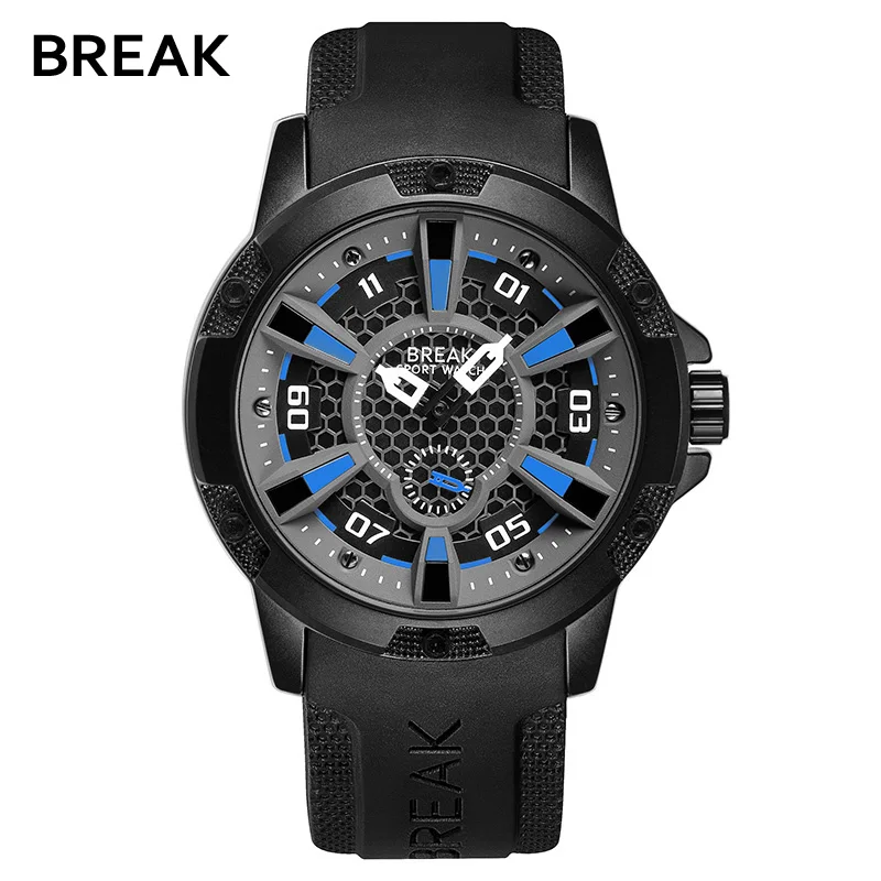 Blue Break Топ люксовый бренд Мужские часы Военные Спортивные часы на резиновом ремешке мужские резиновые ремешок кварцевые часы для мужчин наручные часы Relogio Masculino - Цвет: Blue