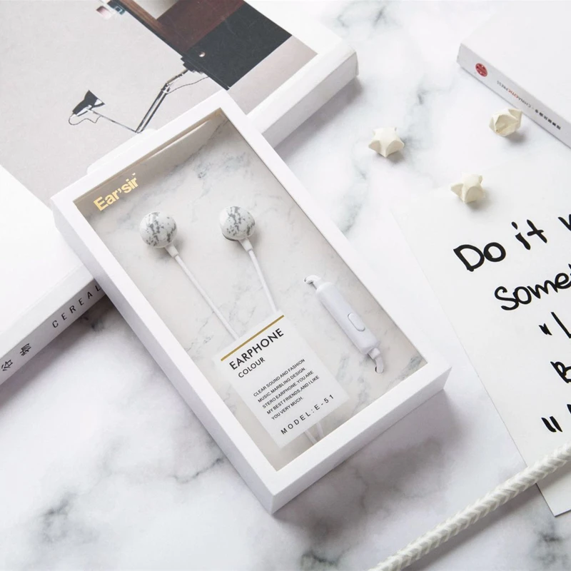 Мраморные Мультяшные наушники милые стерео музыкальные универсальные затычки