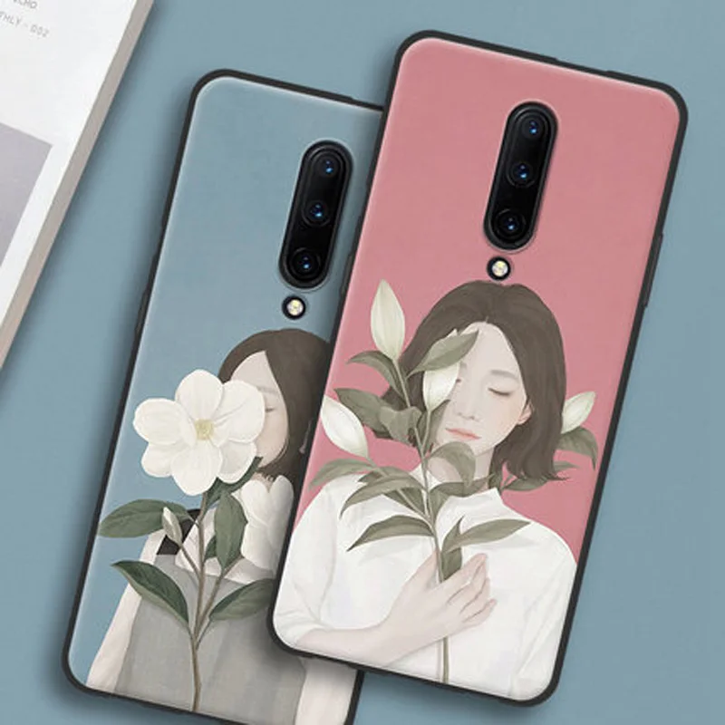 Чехол Fundas для Oneplus 7 pro мягкий силиконовый чехол телефона с цветком девочек 1 +