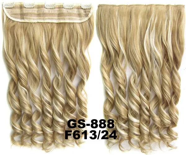 GS888 Color F613-24 Girlshow, 5 клипов, синтетические волосы для наращивания, волнистые, женский парик, волосы шиньон-хвост, 87 цветов, 130 г, 60 см, 1 шт - Цвет: GS888 Color F613-24