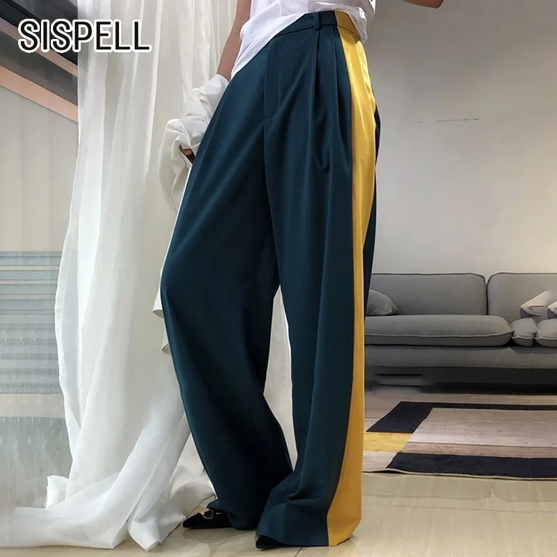 SISPELL летние свободные повседневные длинные женские штаны с высокой талией на молнии, популярные цветные женские штаны в полоску, широкие брюки, модная новинка