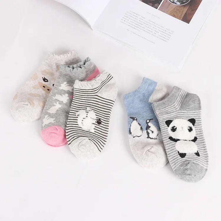 5Pairs New Women Cotton Ankle Socks Cute Cat Colorful Funny Socks Casual Animal Fruit Cake Cartoon Socks For Girls