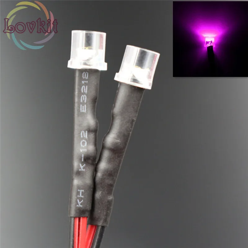 20 шт. 5 мм Предварительно проводной резистор плоский верх розовый светодиод 12 В