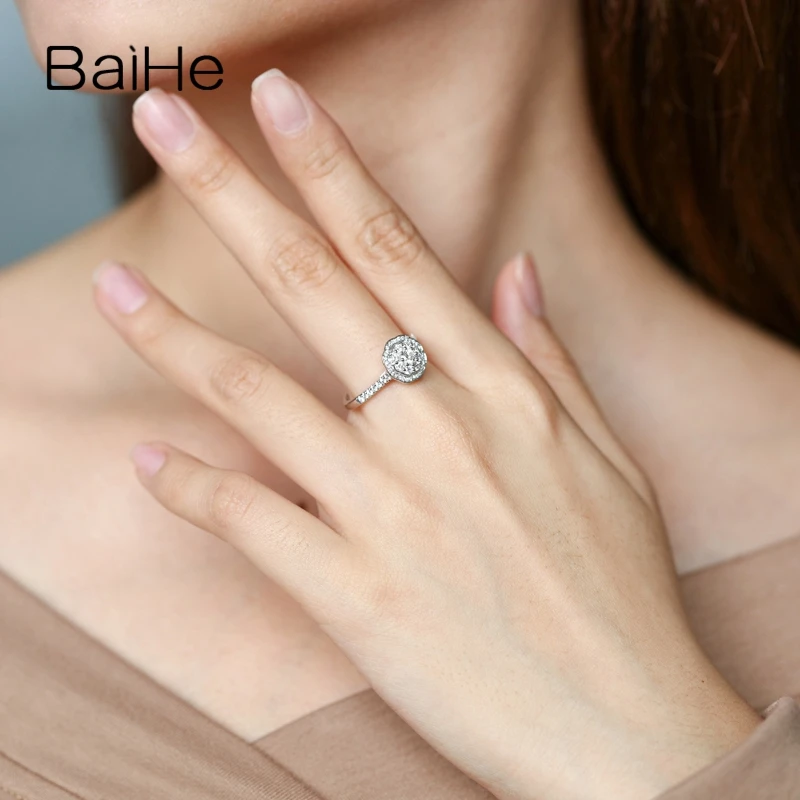 BAIHE однотонное 14K белое золото около карат H/SI круглые натуральные бриллианты