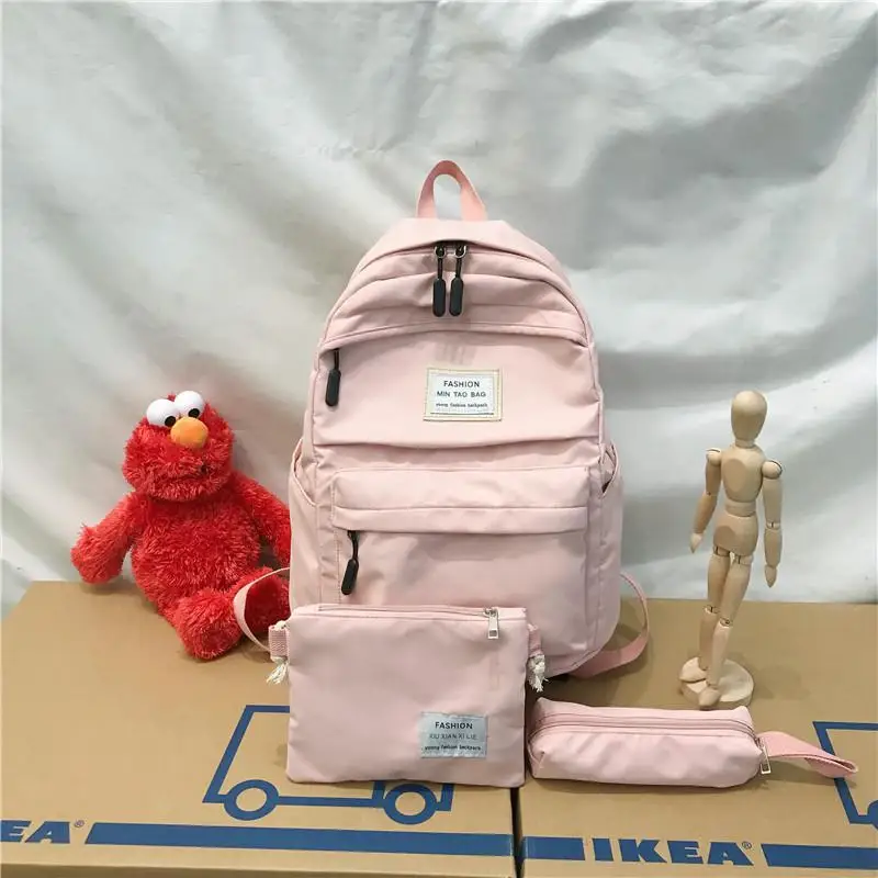 Pink 3 set Модный женский рюкзак, комплект из 3 предметов, студенческие сумки через плечо, рюкзак ярких цветов, школьные сумки для девочек-подростков - Цвет: Pink 3 set