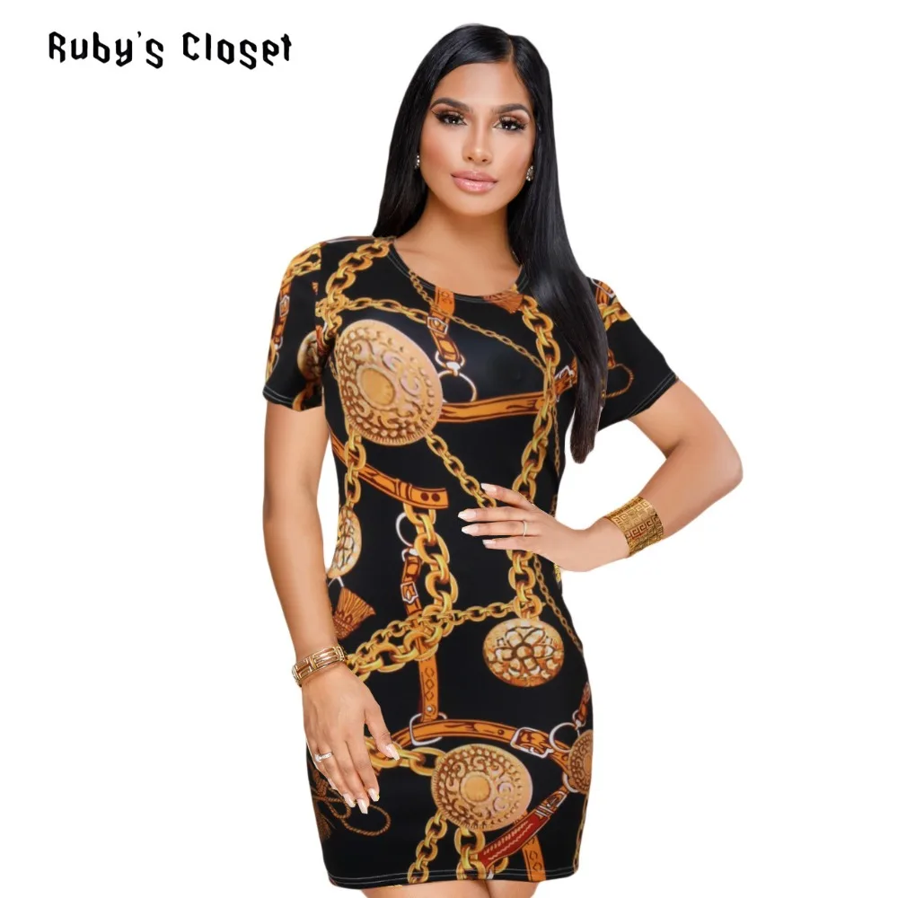 Рубин гардероб Горячая распродажа! Женские винтажные printed sheath мини-платье с