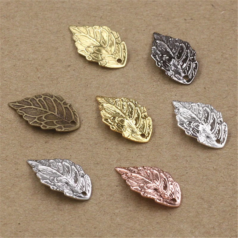 200Pcs wholesale 7 Colors 10*18MM Filigree Leaf Charm Pendants DIY Brass Floating Charms for Jewelry Making Lead and nickel free