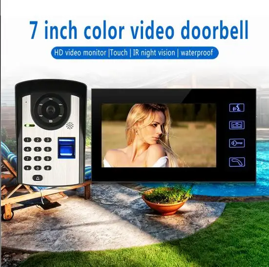 1Camera v 1LCD 7 дюймов монитор отпечатков пальцев пароль клавиатура код HD камера видео телефон двери дверной звонок Домофон Система беспроводной разблокировки - Цвет: 1Camera v 1LCD