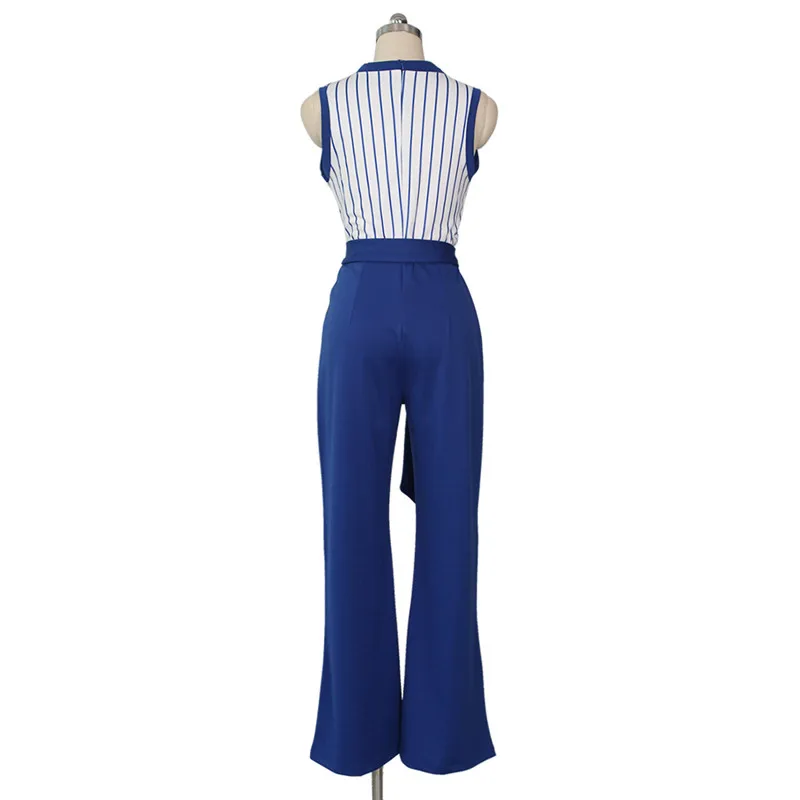 Autumn New Striped Print Sleeveless Wide leg Ladies Jumpsuit Tight-fitting Tie-up Trousers | Женская одежда