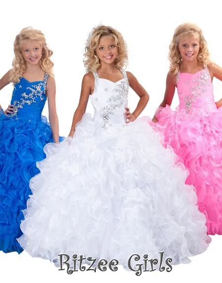 vestido festa платье партии горячей custommade бальное платье кристалл бисероплетение розовый белый синий Цветок Девочки Платья