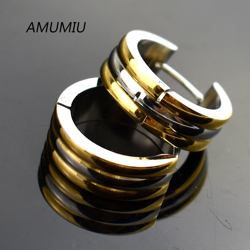 AMUMIU мужские и женские модные круглые серьги-гвоздики из титановой стали золотого