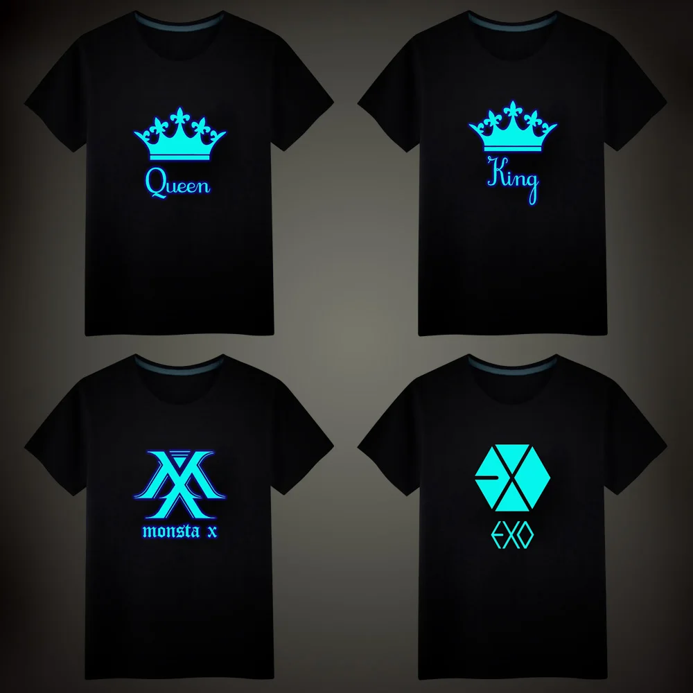 

2020 NEW King Queen Letter Printing Luminous T-shirt Casual Unisex Tops Vest Tees Short sleeve Men T-shirt Children T Shirt