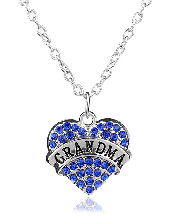 Голубое розовое хрустальное сердце с гравировкой Подвеска для бабушки Цепочки и